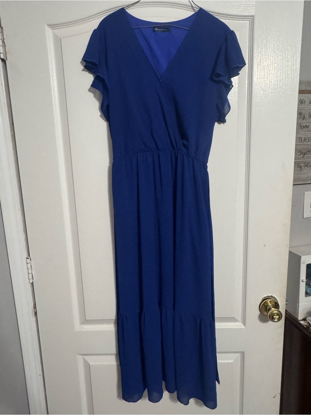 Deep Blue V-Neck Flutter Sleeve Maxi Dress - Classic Women’s Style